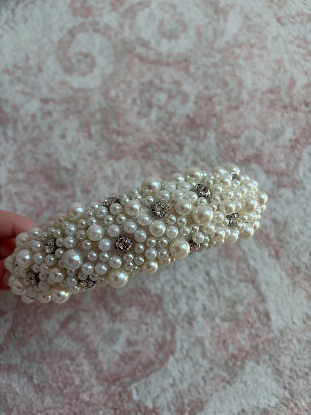 Pearl Embellished Cream Headband - Elegant Women's Accessory